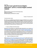 Open Letter: The EU must uphold Human Rights. Defenders call for a Human Rights Centred Corporate Sustainability Due Diligence Directive.