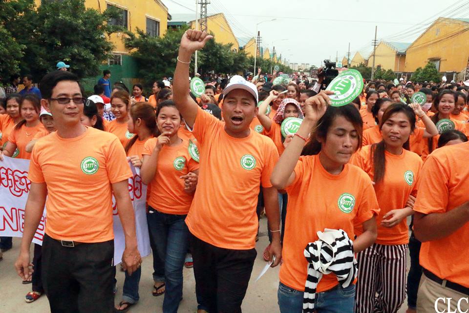 Cambodia wage protests - C.CAWDU leader Ath Thorn leads workers 