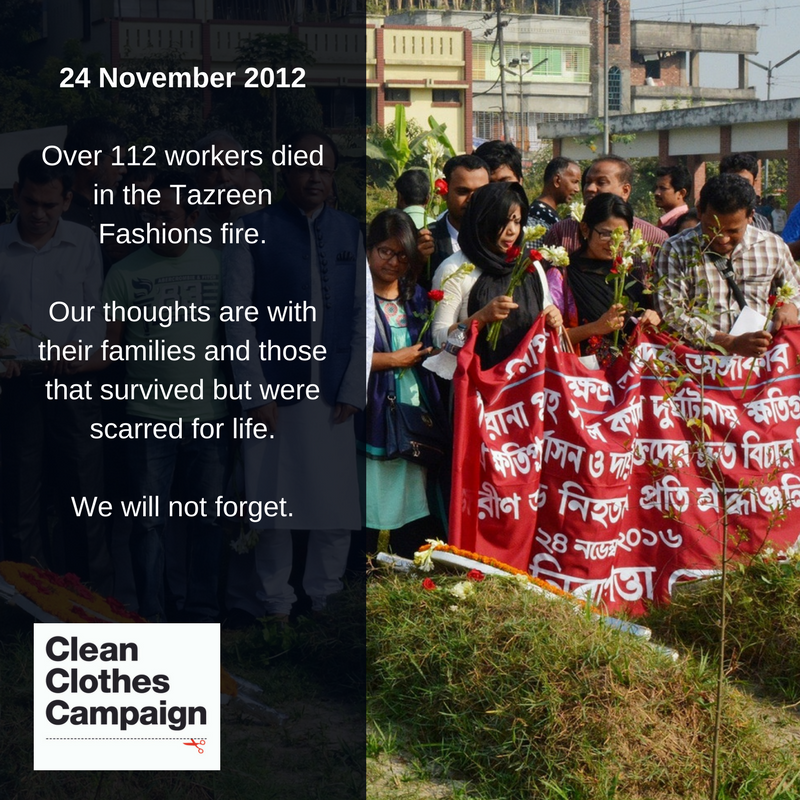 Clean Clothes Campaign statement on five years anniversary of Tazreen Fashions fire — Clean