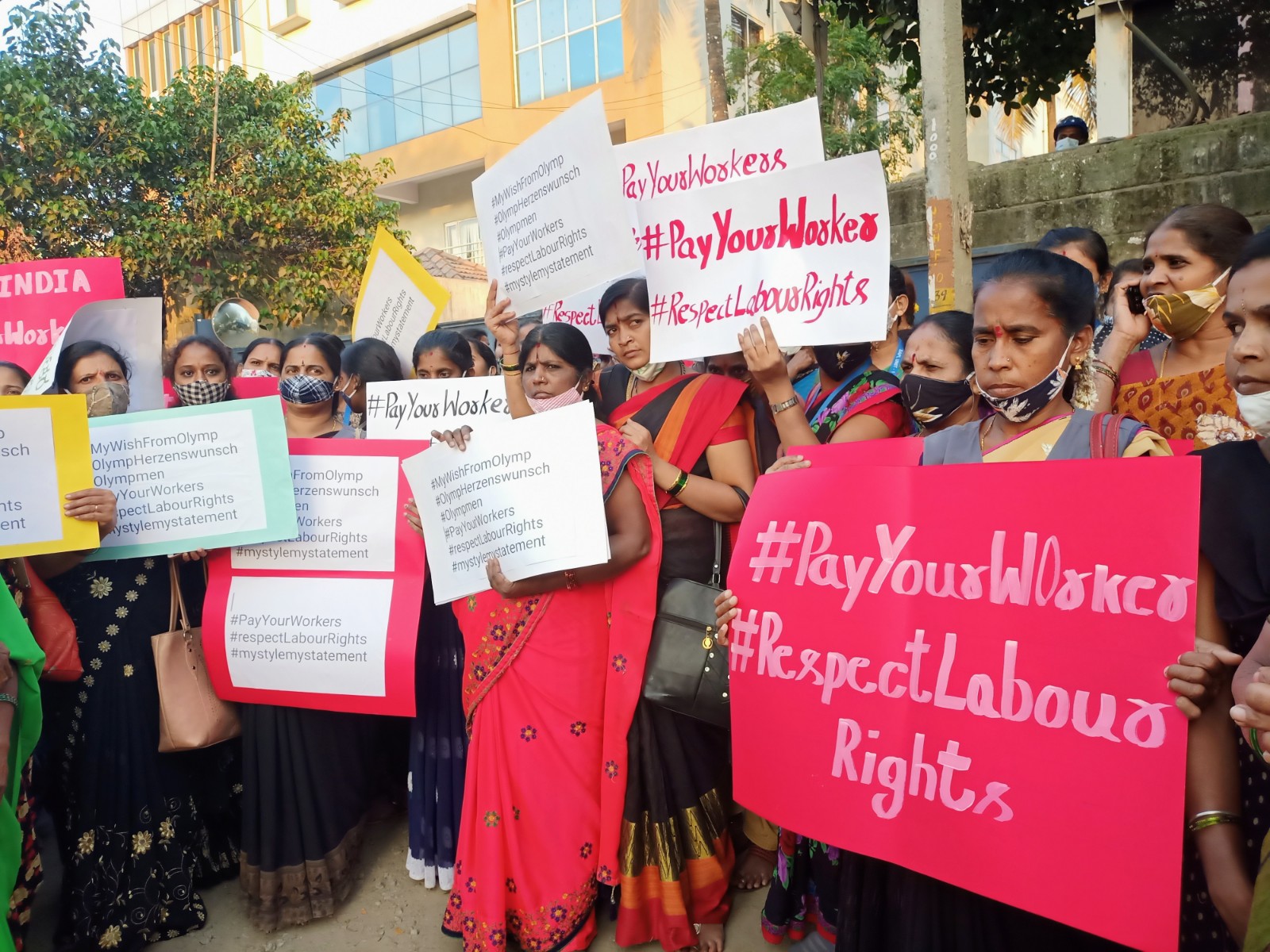 Garment workers, organised by the Garment Labour Union in India, are protesting in February 2022 to receive their legally owed wages and for a wage increase